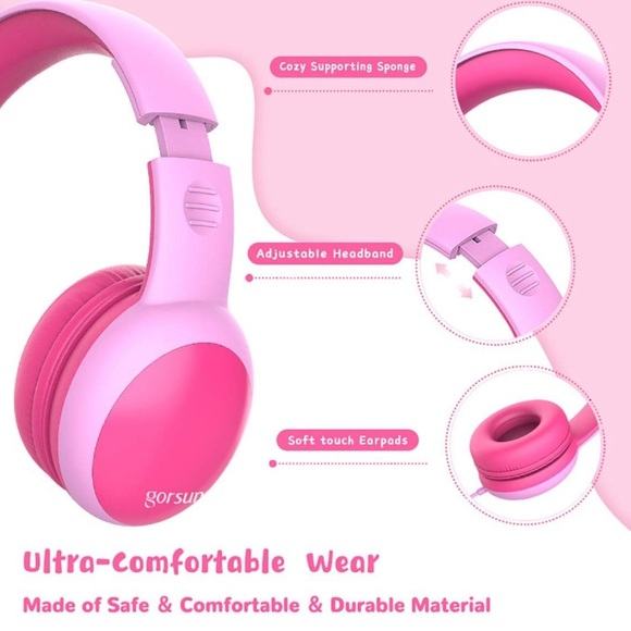 gorsun Kids Headphones with Limited Volume, Children's Headphone Over Ear- pink - Picture 2 of 10